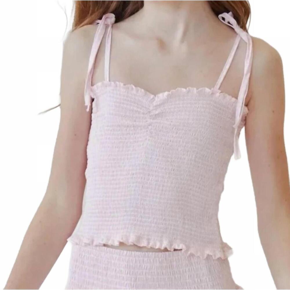 NEW THEME girls georgia pin strips smocked top in pastel pink